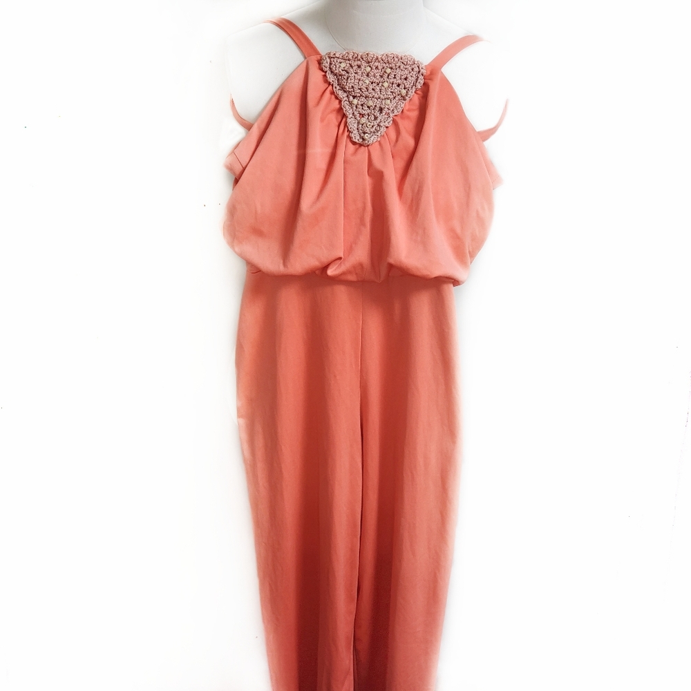 Vintage jumpsuit 70's wide/straight leg high-waisted in soft orangy-coral